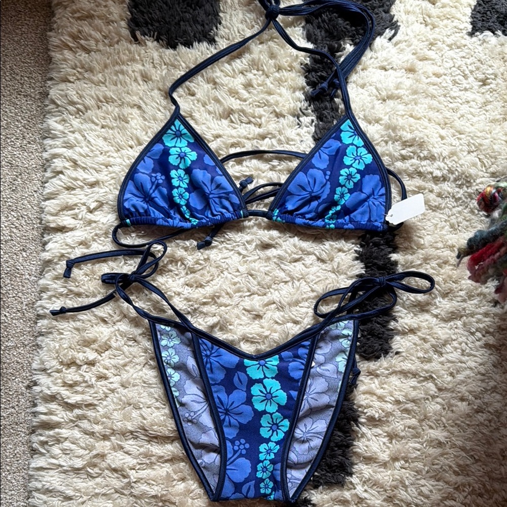 Custom Floral Blue Bikini Set
